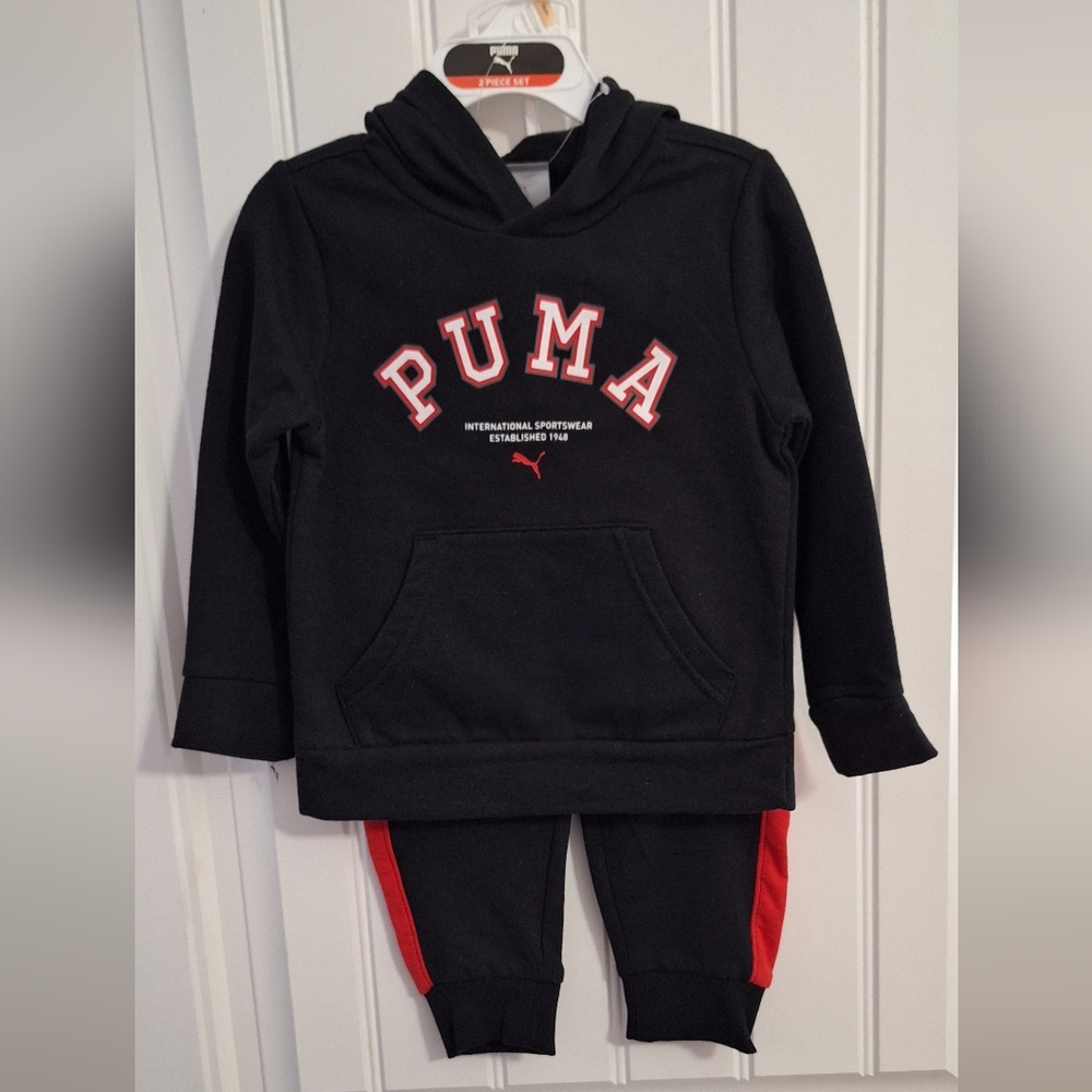 NWT PUMA Toddler Hoodie Set Size 2T Black Red Jogger